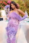 Asra_Purple Net Embellished Crystal Straight Feather Tube Dress_Online_at_Aza_Fashions