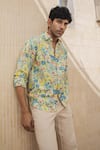 Baise Gaba_Yellow Shirt - Cotton Moss Printed Floral Lirio _Online_at_Aza_Fashions