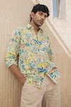 Buy_Baise Gaba_Yellow Shirt - Cotton Moss Printed Floral Lirio _Online_at_Aza_Fashions