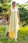 Buy_Baise Gaba_Yellow Cotton Moss Printed Floral V Bliss Kurta And Flared Pant Set _at_Aza_Fashions