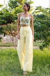 Buy_Baise Gaba_Yellow Top Cotton Moss Printed Floral Sweetheart Neck Zuzi Corset_Online_at_Aza_Fashions