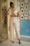 Buy_XOXO Apurva_Pink Silk Hand Embroidered Beads High Neck Crop Top And Pant Set _at_Aza_Fashions