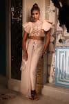 Buy_XOXO Apurva_Pink Silk Hand Embroidered Beads High Neck Crop Top And Pant Set _Online_at_Aza_Fashions