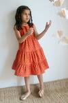 Buy_Charkhee_Orange Cotton Embroidery Schiffli Tiered Dress _at_Aza_Fashions