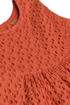 Charkhee_Orange Cotton Embroidery Schiffli Tiered Dress _Online_at_Aza_Fashions