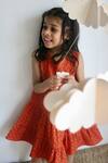 Shop_Charkhee_Orange Cotton Embroidery Schiffli Tiered Dress 