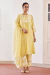 Buy_Amisha Kothari_Yellow Chanderi / Organza Zoha Gathered Anarkali Set  _at_Aza_Fashions