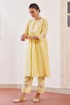 Amisha Kothari_Yellow Chanderi / Organza Zoha Gathered Anarkali Set  _at_Aza_Fashions