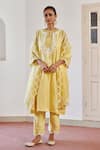 Buy_Amisha Kothari_Yellow Chanderi / Organza Embroidered Ziya Kurta Set  _at_Aza_Fashions