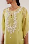 Amisha Kothari_Green Cotton Silk Embroidered Floral Round Zareena Kurta Kaftan Set  _at_Aza_Fashions