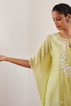 Buy_Amisha Kothari_Green Cotton Silk Embroidered Floral Round Zareena Kurta Kaftan Set  