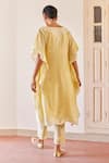 Shop_Amisha Kothari_Yellow Cotton Silk Embroidered Floral V Neck Zainaab Kurta Kaftan Set  _at_Aza_Fashions