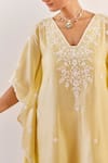 Shop_Amisha Kothari_Yellow Cotton Silk Embroidered Floral V Neck Zainaab Kurta Kaftan Set  _Online_at_Aza_Fashions