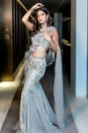 Buy_ANJALEE AND ARJUN KAPOOR_Grey Net Embroidered 3d Asymmetric Pre-draped Saree With Blouse  _at_Aza_Fashions