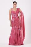 Buy_ANJALEE AND ARJUN KAPOOR_Pink Net Embroidered Sequin Sweetheart Neck Gown  _at_Aza_Fashions