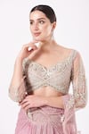 ANJALEE AND ARJUN KAPOOR_Pink Net Hand Embroidery Crystal Spread Pre-draped Saree With Blouse  _Online_at_Aza_Fashions