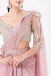 Buy_ANJALEE AND ARJUN KAPOOR_Pink Net Hand Embroidery Crystal Spread Pre-draped Saree With Blouse  _Online_at_Aza_Fashions