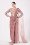 Buy_ANJALEE AND ARJUN KAPOOR_Pink Net Hand Embroidery Pre-draped Shimmer Finish Saree And Blouse Set  _at_Aza_Fashions