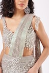 Buy_ANJALEE AND ARJUN KAPOOR_Grey Net Hand Embroidery Floral Pre-draped Textured Saree With Blouse  _Online_at_Aza_Fashions