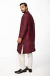 KAKA CALCUTTA_Wine Kurta Bam Silk Plain Mandarin Collar Set _Online_at_Aza_Fashions