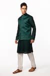 Kaka Calcutta Green Linen, Satin, Bamboo, Cotton, Silk Cut Work, Floral Bundi And Kurta Set Online at Aza Fashions Kaka Calcutta_Green Linen, Satin, Bamboo, Cotton, Silk Cut Work, Floral Bundi And Kurta Set _Online_at_Aza_Fashions