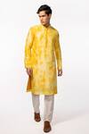 Buy_KAKA CALCUTTA_Yellow Kurta  Bam Silk Embroidered Mirror Collar And Pyjama Pant Set _at_Aza_Fashions