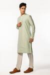 Kaka Calcutta_Green Kurta  Bam Silk Embroidered Thread Hem And Pyjama Pant Set _Online_at_Aza_Fashions