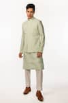 Buy Kaka Calcutta Green Bamboo, Cotton, Silk Embroidery, Beads Kurta Set With Bundi at Aza Fashions Buy_Kaka Calcutta_Green Bamboo, Cotton, Silk Embroidery, Beads Kurta Set With Bundi _at_Aza_Fashions