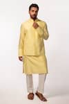 Buy Kaka Calcutta Yellow Bamboo, Cotton, Silk Beads, Embroidery Hand Kurta Set With Bundi at Aza Fashions Buy_Kaka Calcutta_Yellow Bamboo, Cotton, Silk Beads, Embroidery Hand Kurta Set With Bundi _at_Aza_Fashions