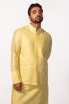 Kaka Calcutta Yellow Bamboo Embroidery Hand Bundi Online at Aza Fashions Kaka Calcutta_Yellow Bamboo Embroidery Hand Bundi _Online_at_Aza_Fashions