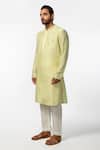 Buy_Kaka Calcutta_Green Bamboo, Cotton, Silk Mirrors Mandarin Collar Kurta And Pyjama Pant Set _Online_at_Aza_Fashions