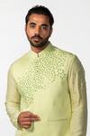 Buy_Kaka Calcutta_Green Bamboo, Cotton, Silk Mirrors Mint Kurta Set With Bundi _Online_at_Aza_Fashions