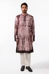 KAKA CALCUTTA_Brown Kurta Bam Silk Embroidery Mirror Tie Dye Set _Online_at_Aza_Fashions