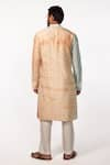 Shop_KAKA CALCUTTA_Peach Kurta Bam Silk Plain Tie Dye Mandarin Collar Set _at_Aza_Fashions