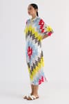 Buy_Studio Moda India_White Bemberg Printed Aztec Mandarin Collar The Day Flow Dress  _Online_at_Aza_Fashions