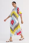 Buy_Studio Moda India_White Bemberg Printed Aztec Mandarin Collar The Day Flow Dress  _at_Aza_Fashions