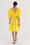 Shop Studio Moda India Yellow Cotton V-neck The Eunoia Frill Dress at Aza Fashions Shop_Studio Moda India_Yellow Cotton V-neck The Eunoia Frill Dress _at_Aza_Fashions
