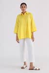 Buy Studio Moda India Yellow Cotton Collared Back Pleated Shirt at Aza Fashions Buy_Studio Moda India_Yellow Cotton Collared Back Pleated Shirt _at_Aza_Fashions