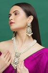 Shop_Moh-Maya By Disha Khatri_Gold Plated Diamonds, Pearls Embellished Long Necklace Set _Online_at_Aza_Fashions