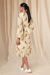 Shop_Masaba_Ivory Natural Crepe Print Gold Finch V Neck Wrap Dress _at_Aza_Fashions