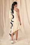 Shop_Masaba_Ivory Natural Crepe Print Mooncrest Asymmetric Neck One Shoulder Kaftan _at_Aza_Fashions