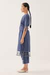 CROSS A LINE_Blue Cotton Linen Solid V Neck Maze Kurta And Trouser Set  _Online_at_Aza_Fashions