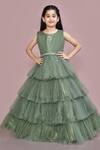 Buy_Samyukta Singhania_Green Net Shimmer Tiered Gown _at_Aza_Fashions