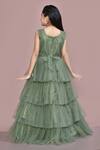 Shop_Samyukta Singhania_Green Net Shimmer Tiered Gown _at_Aza_Fashions