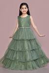 Samyukta Singhania_Green Net Shimmer Tiered Gown _Online_at_Aza_Fashions