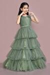 Buy_Samyukta Singhania_Green Net Shimmer Tiered Gown _Online_at_Aza_Fashions