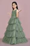 Shop_Samyukta Singhania_Green Net Shimmer Tiered Gown _Online_at_Aza_Fashions