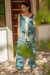 Buy_Priyanka Raajiv_Blue Organic Cotton Embroidery Sequin Round Aadi Woven Top And Pant Set _at_Aza_Fashions