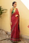 Buy_Priyanka Raajiv_Red Organic Cotton Woven Stripe Aava Saree With Ish Running Blouse _Online_at_Aza_Fashions