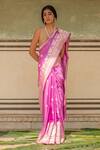 Priyanka Raajiv_Pink Silk Embroidery Alaia Banarasi Saree With Zane Running Blouse_Online_at_Aza_Fashions
